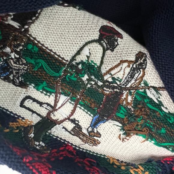 Vintage 90s Hathaway Size XL Navy Embroidered Golf Sweater Mens Hand Intarsia - Picture 8 of 10